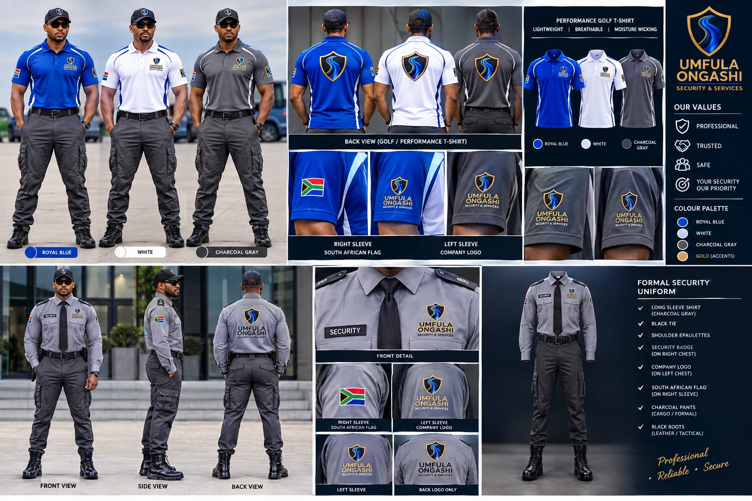 Umfula Ongashi performance shirts and formal security uniform collection